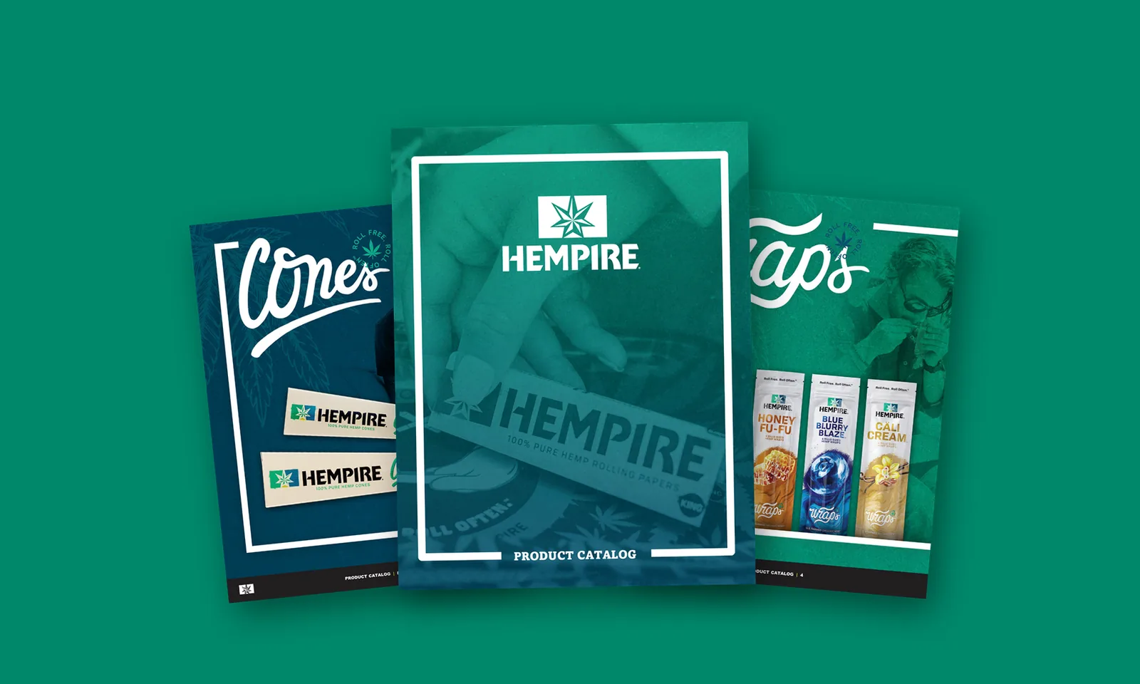The Hempire product catalog, open at the cones and wraps pages
