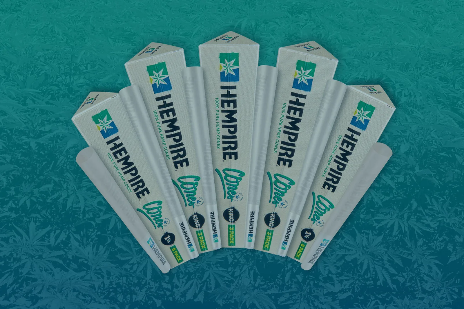 Hempire 100% hemp cones displayed in a fan